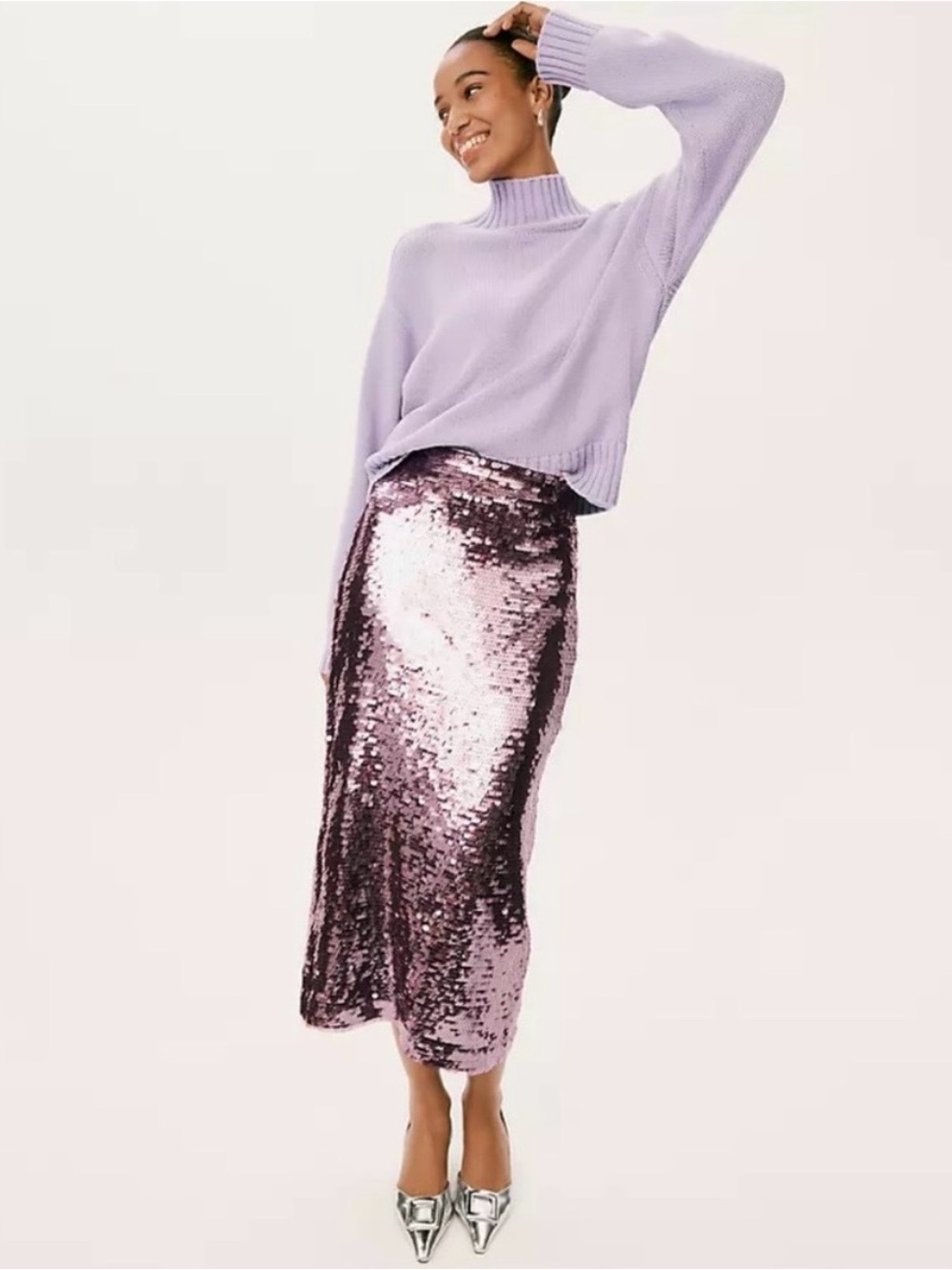 Lilac Sequin Midi Skirt - Shimmering Lavender